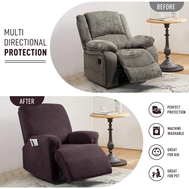 Recliner Covers, Stretch Reclining Chair Covers, Recliner Sofa Slipcovers Stripe Jacquard Recliner Couch Covers Furniture Protector Covers for Pet Kid