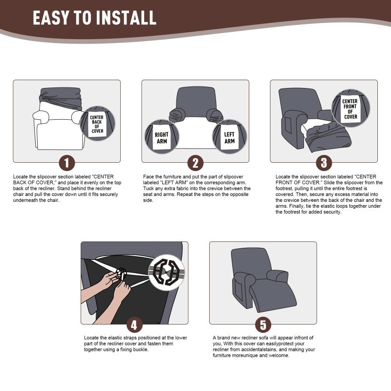 Recliner Covers, Stretch Reclining Chair Covers, Recliner Sofa Slipcovers Stripe Jacquard Recliner Couch Covers Furniture Protector Covers for Pet Kid