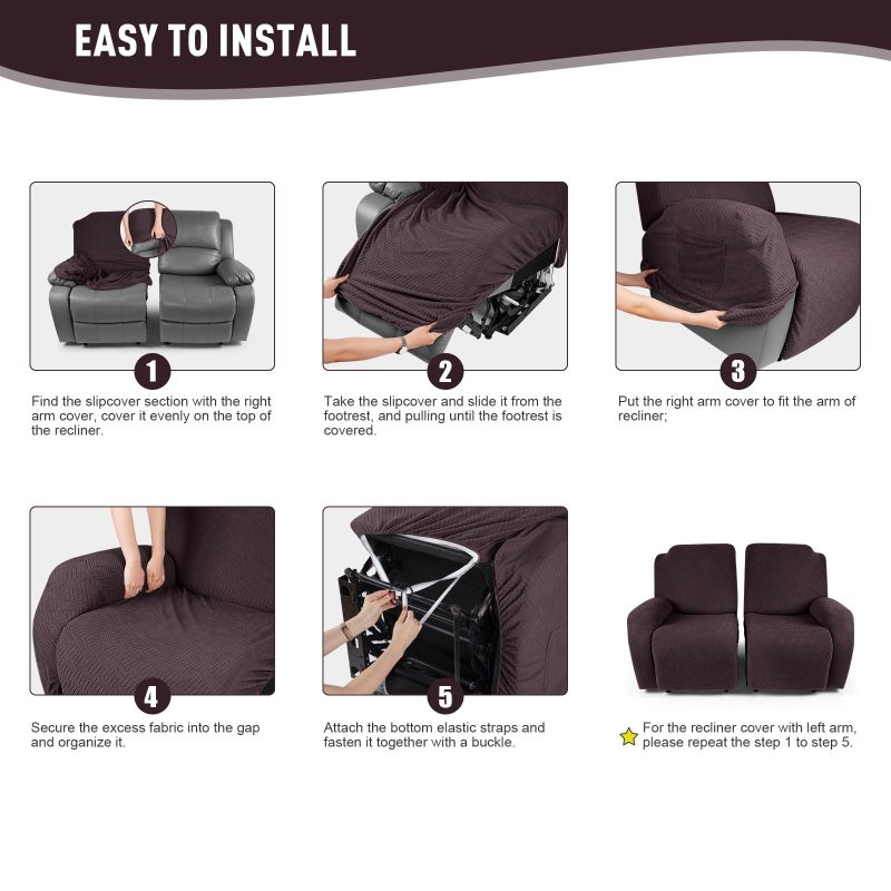 Recliner Covers, Stretch Reclining Chair Covers, Recliner Sofa Slipcovers Stripe Jacquard Recliner Couch Covers Furniture Protector Covers for Pet Kid