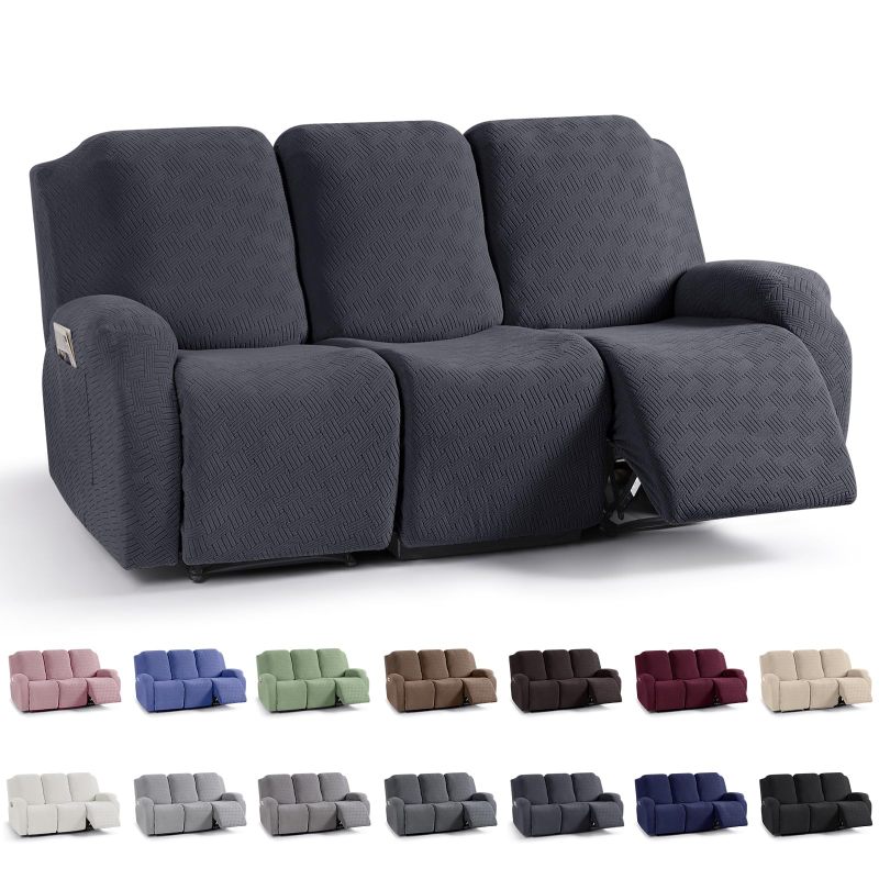 Recliner Covers, Stretch Reclining Chair Covers, Recliner Sofa Slipcovers Stripe Jacquard Recliner Couch Covers Furniture Protector Covers for Pet Kid