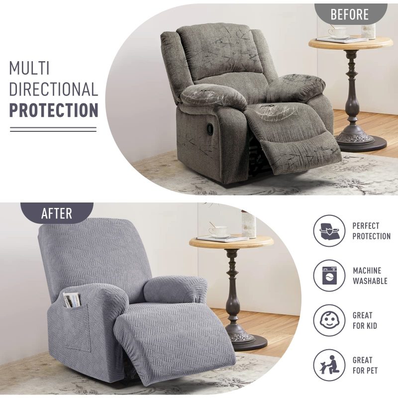 Recliner Covers, Stretch Reclining Chair Covers, Recliner Sofa Slipcovers Stripe Jacquard Recliner Couch Covers Furniture Protector Covers for Pet Kid