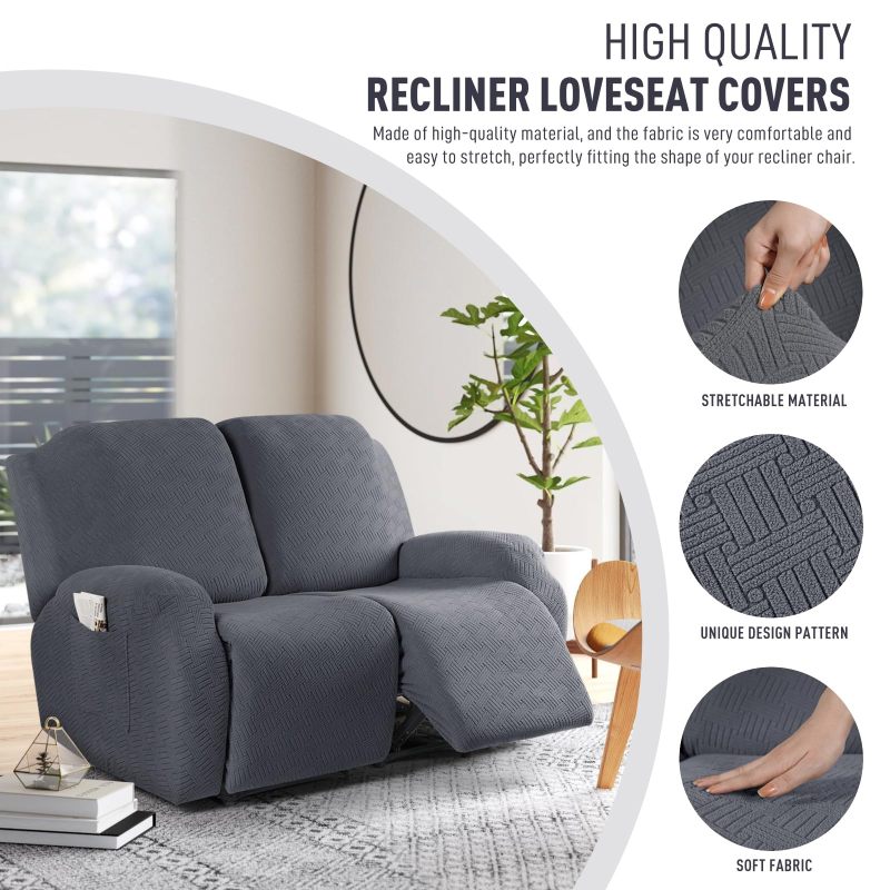 Recliner Covers, Stretch Reclining Chair Covers, Recliner Sofa Slipcovers Stripe Jacquard Recliner Couch Covers Furniture Protector Covers for Pet Kid