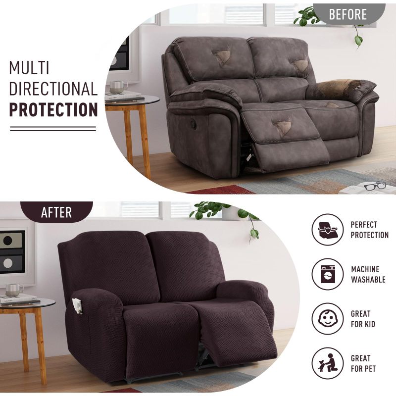 Recliner Covers, Stretch Reclining Chair Covers, Recliner Sofa Slipcovers Stripe Jacquard Recliner Couch Covers Furniture Protector Covers for Pet Kid