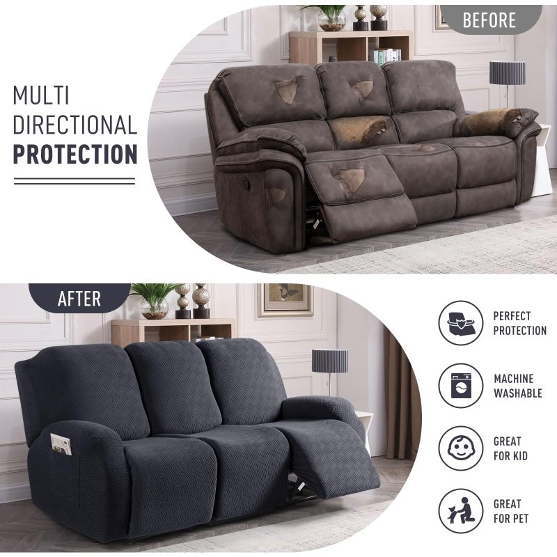 Recliner Covers, Stretch Reclining Chair Covers, Recliner Sofa Slipcovers Stripe Jacquard Recliner Couch Covers Furniture Protector Covers for Pet Kid