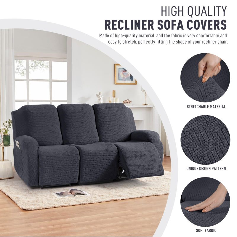 Recliner Covers, Stretch Reclining Chair Covers, Recliner Sofa Slipcovers Stripe Jacquard Recliner Couch Covers Furniture Protector Covers for Pet Kid