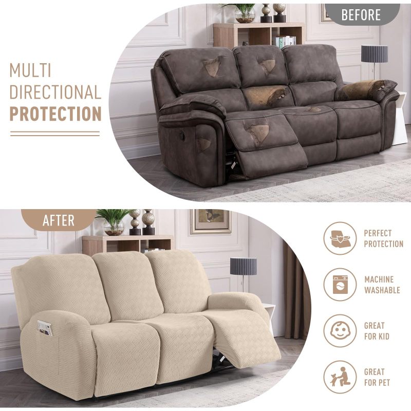 Recliner Covers, Stretch Reclining Chair Covers, Recliner Sofa Slipcovers Stripe Jacquard Recliner Couch Covers Furniture Protector Covers for Pet Kid