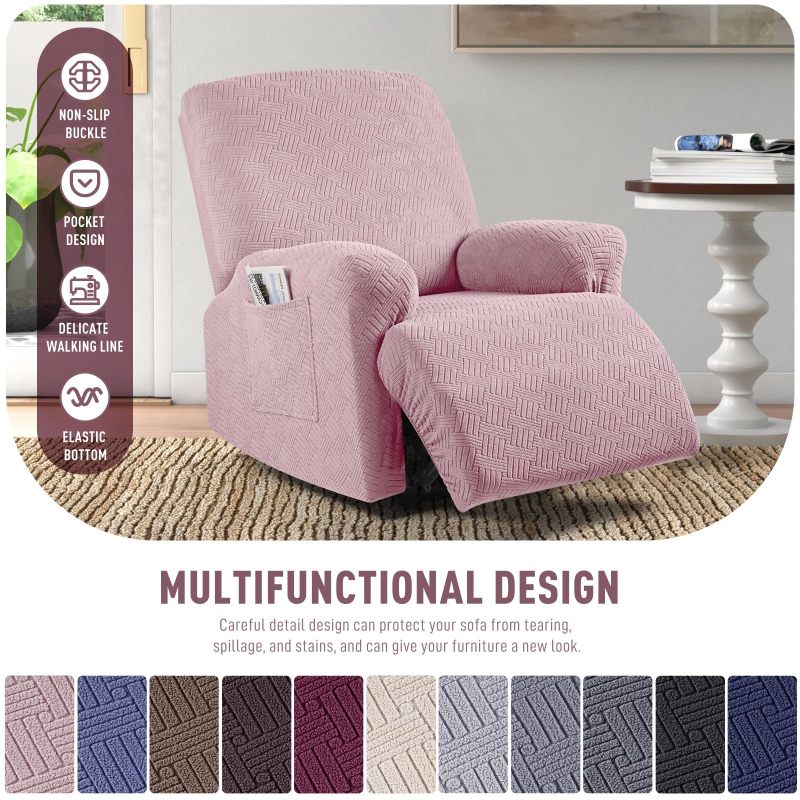 Recliner Covers, Stretch Reclining Chair Covers, Recliner Sofa Slipcovers Stripe Jacquard Recliner Couch Covers Furniture Protector Covers for Pet Kid