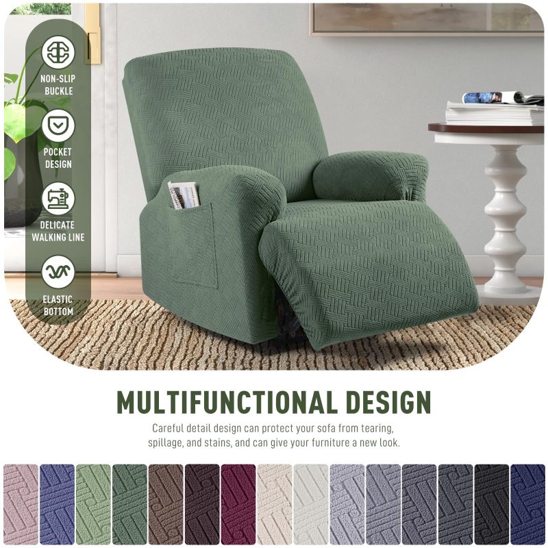 Recliner Covers, Stretch Reclining Chair Covers, Recliner Sofa Slipcovers Stripe Jacquard Recliner Couch Covers Furniture Protector Covers for Pet Kid