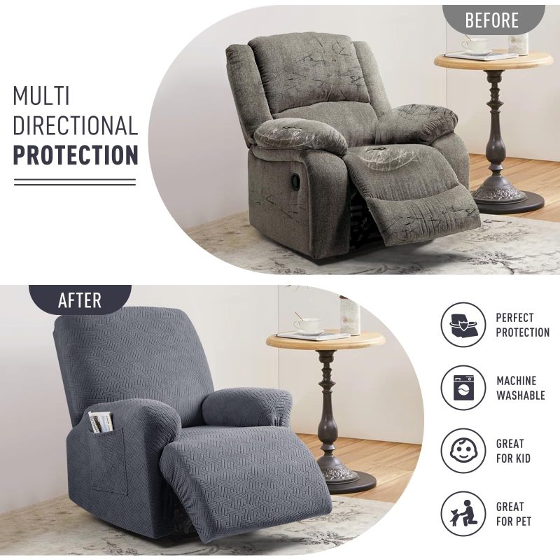 Recliner Covers, Stretch Reclining Chair Covers, Recliner Sofa Slipcovers Stripe Jacquard Recliner Couch Covers Furniture Protector Covers for Pet Kid