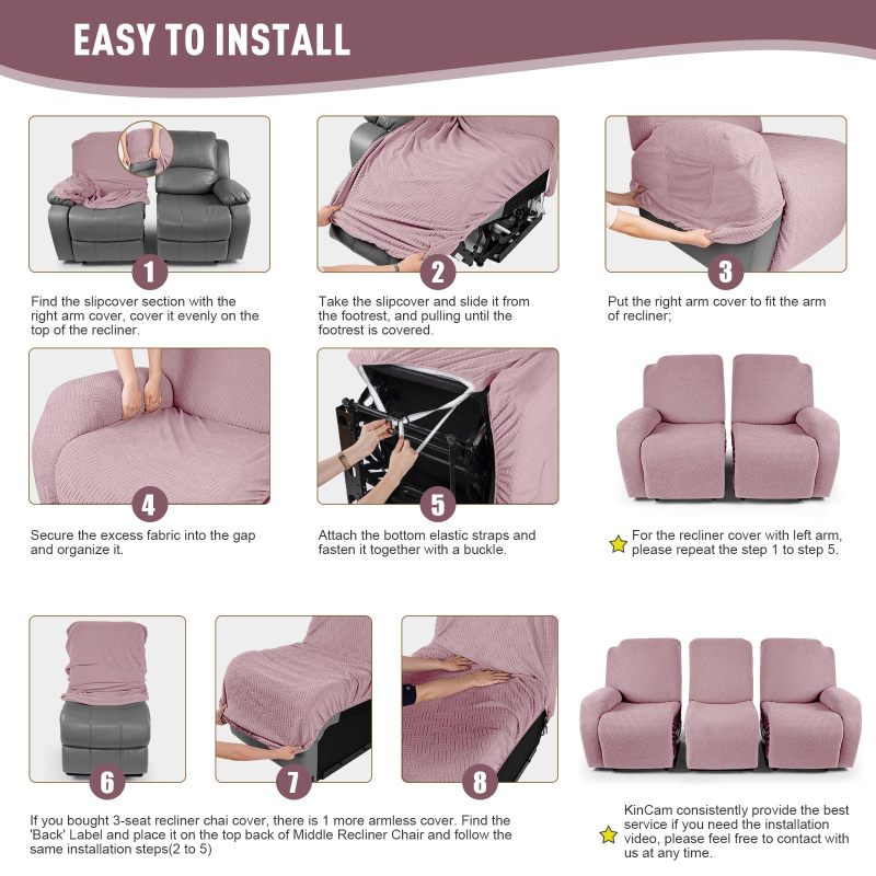 Recliner Covers, Stretch Reclining Chair Covers, Recliner Sofa Slipcovers Stripe Jacquard Recliner Couch Covers Furniture Protector Covers for Pet Kid
