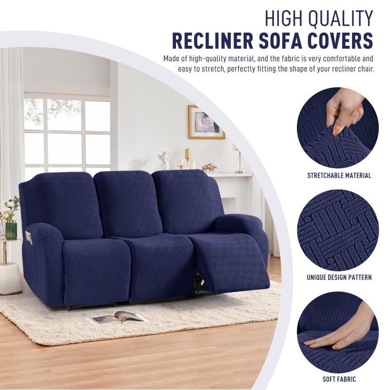 Recliner Covers, Stretch Reclining Chair Covers, Recliner Sofa Slipcovers Stripe Jacquard Recliner Couch Covers Furniture Protector Covers for Pet Kid