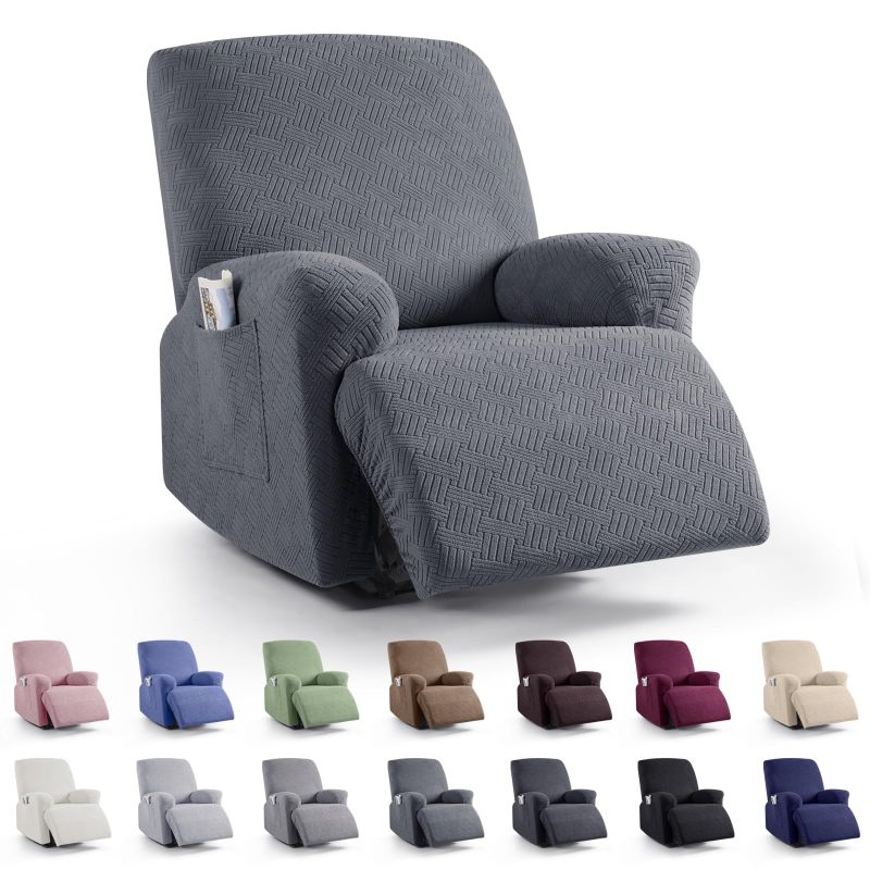 Recliner Covers, Stretch Reclining Chair Covers, Recliner Sofa Slipcovers Stripe Jacquard Recliner Couch Covers Furniture Protector Covers for Pet Kid