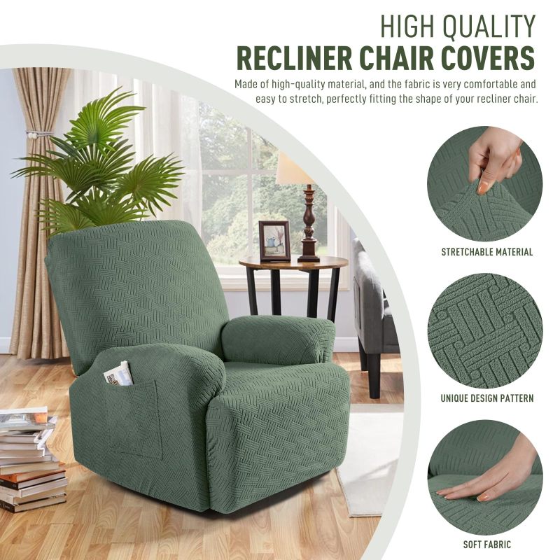 Recliner Covers, Stretch Reclining Chair Covers, Recliner Sofa Slipcovers Stripe Jacquard Recliner Couch Covers Furniture Protector Covers for Pet Kid