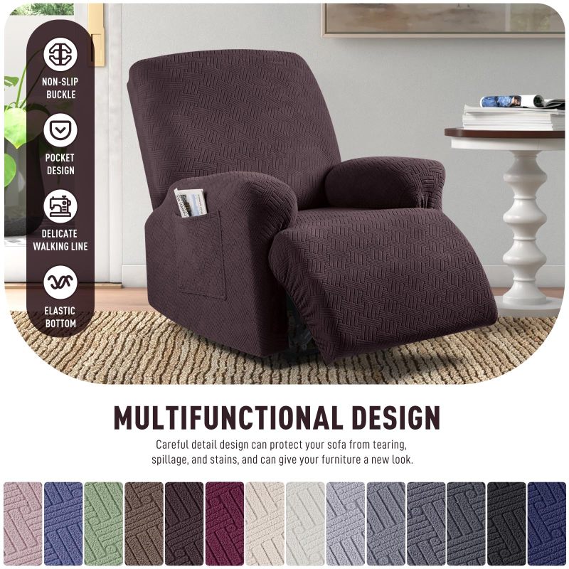 Recliner Covers, Stretch Reclining Chair Covers, Recliner Sofa Slipcovers Stripe Jacquard Recliner Couch Covers Furniture Protector Covers for Pet Kid