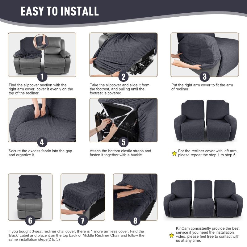 Recliner Covers, Stretch Reclining Chair Covers, Recliner Sofa Slipcovers Stripe Jacquard Recliner Couch Covers Furniture Protector Covers for Pet Kid
