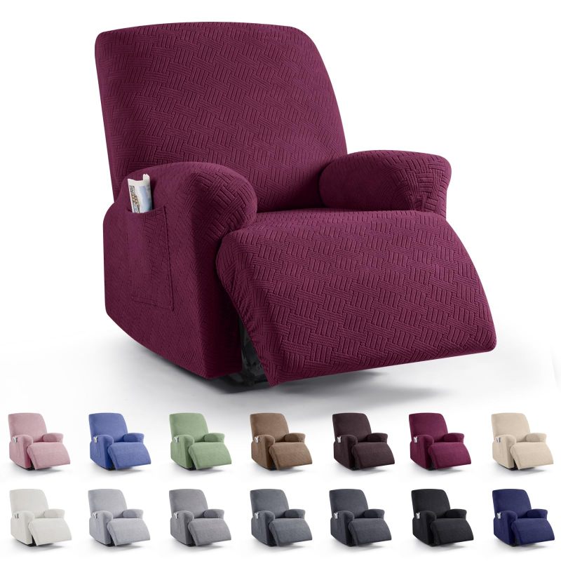 Recliner Covers, Stretch Reclining Chair Covers, Recliner Sofa Slipcovers Stripe Jacquard Recliner Couch Covers Furniture Protector Covers for Pet Kid