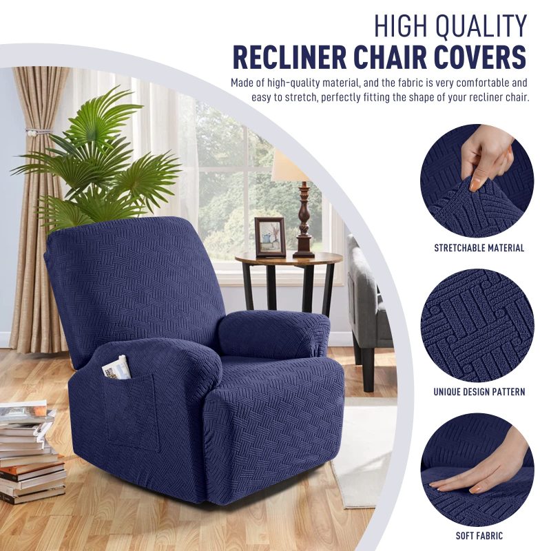Recliner Covers, Stretch Reclining Chair Covers, Recliner Sofa Slipcovers Stripe Jacquard Recliner Couch Covers Furniture Protector Covers for Pet Kid