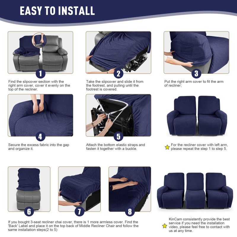 Recliner Covers, Stretch Reclining Chair Covers, Recliner Sofa Slipcovers Stripe Jacquard Recliner Couch Covers Furniture Protector Covers for Pet Kid