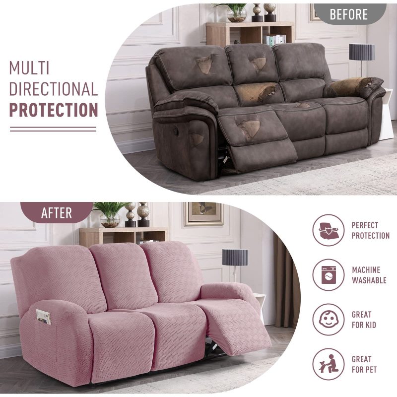 Recliner Covers, Stretch Reclining Chair Covers, Recliner Sofa Slipcovers Stripe Jacquard Recliner Couch Covers Furniture Protector Covers for Pet Kid