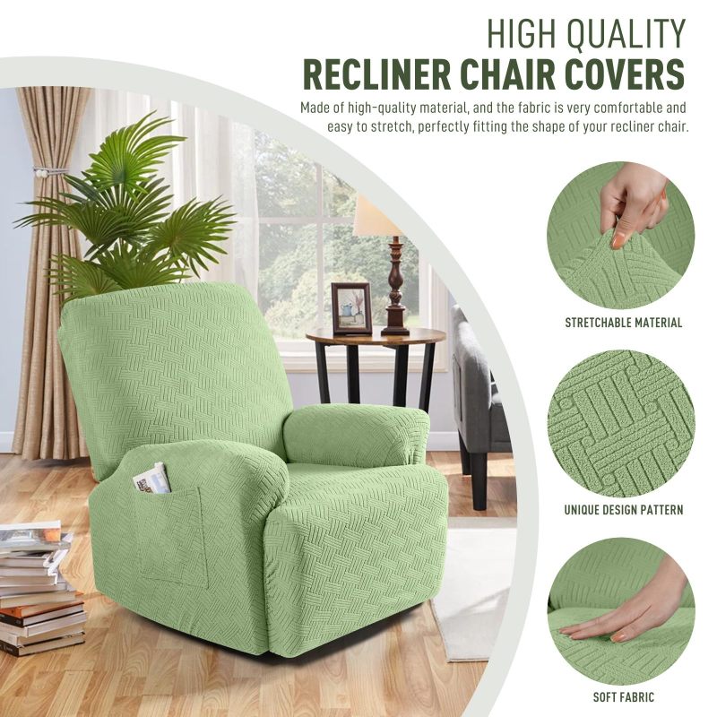 Recliner Covers, Stretch Reclining Chair Covers, Recliner Sofa Slipcovers Stripe Jacquard Recliner Couch Covers Furniture Protector Covers for Pet Kid