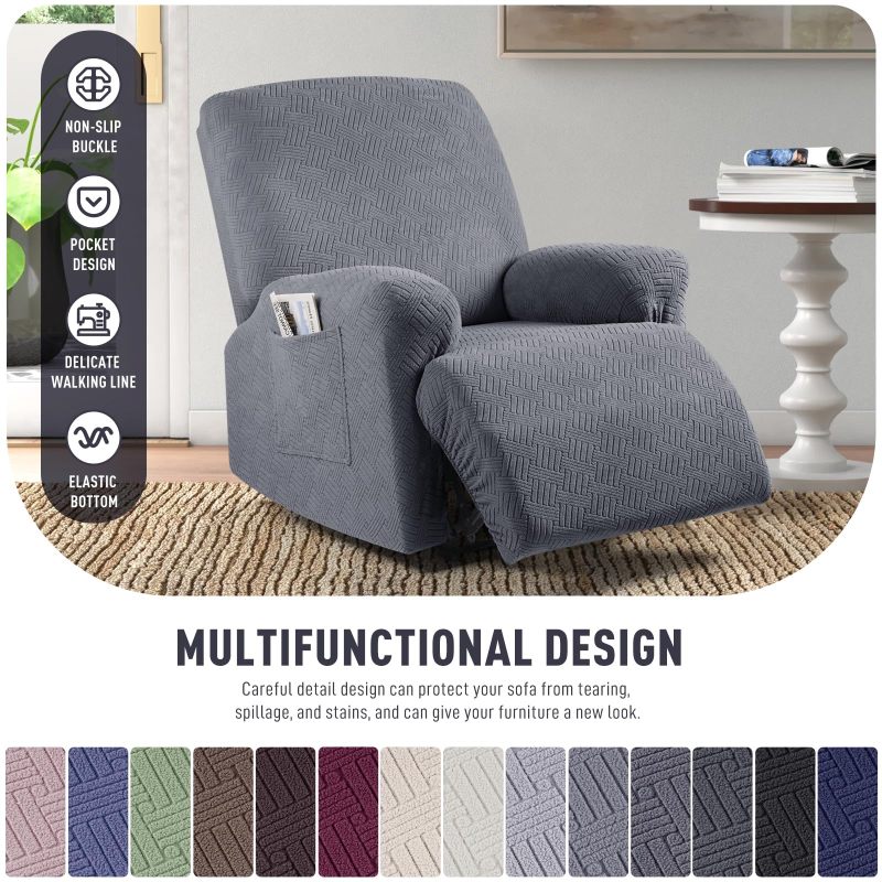 Recliner Covers, Stretch Reclining Chair Covers, Recliner Sofa Slipcovers Stripe Jacquard Recliner Couch Covers Furniture Protector Covers for Pet Kid