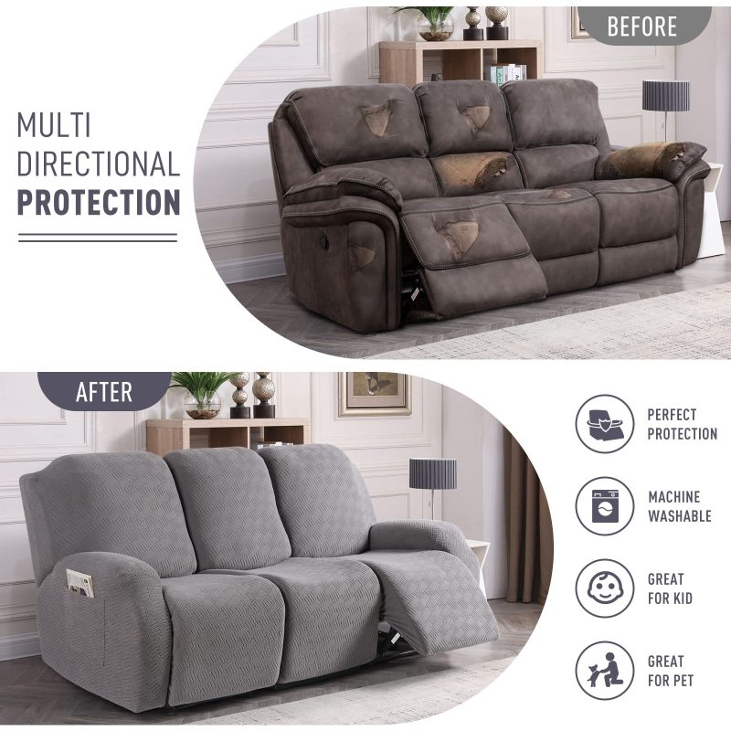 Recliner Covers, Stretch Reclining Chair Covers, Recliner Sofa Slipcovers Stripe Jacquard Recliner Couch Covers Furniture Protector Covers for Pet Kid