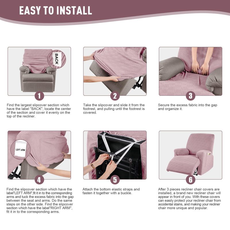 Recliner Covers, Stretch Reclining Chair Covers, Recliner Sofa Slipcovers Stripe Jacquard Recliner Couch Covers Furniture Protector Covers for Pet Kid