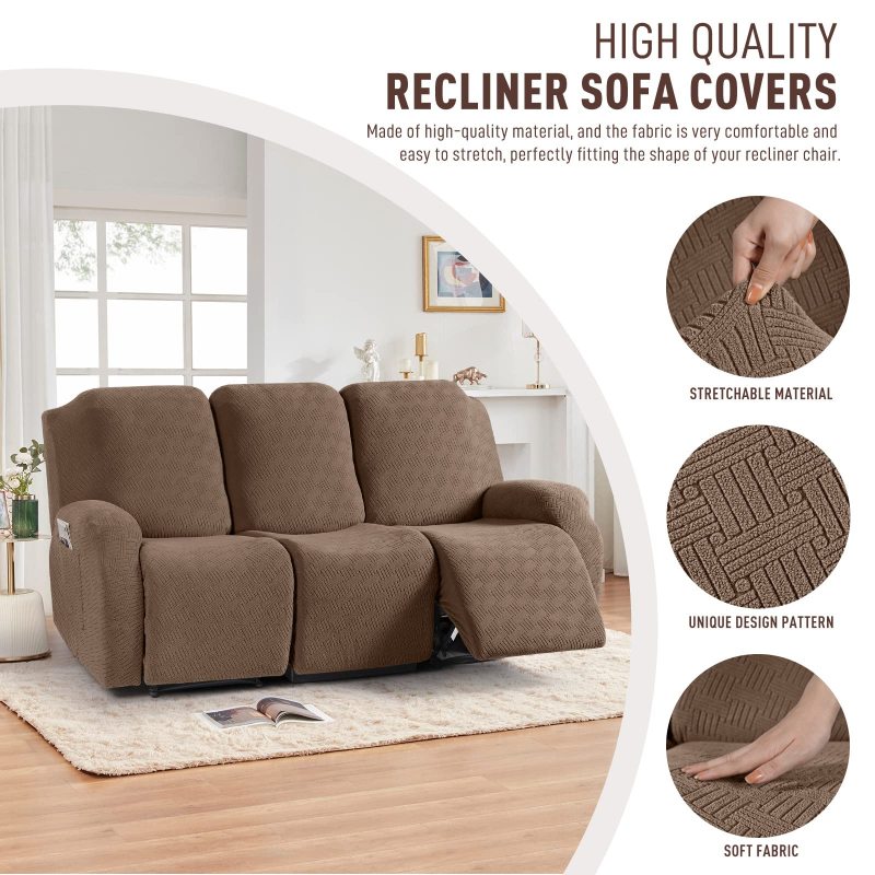 改KinCam Recliner Covers, Stretch Reclining Chair Covers, Recliner Sofa Slipcovers Stripe Jacquard Recliner Couch Covers Furniture Protector Covers for Pet Kid (1 Seater, Dark Gray)