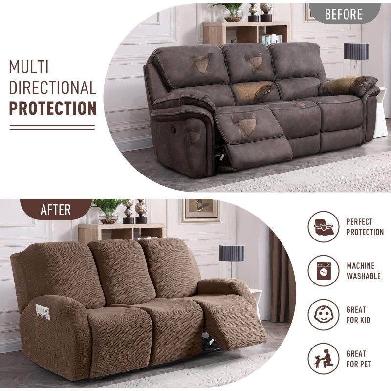 改KinCam Recliner Covers, Stretch Reclining Chair Covers, Recliner Sofa Slipcovers Stripe Jacquard Recliner Couch Covers Furniture Protector Covers for Pet Kid (1 Seater, Dark Gray)