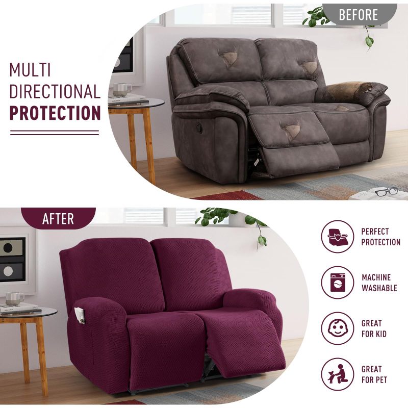 Recliner Covers, Stretch Reclining Chair Covers, Recliner Sofa Slipcovers Stripe Jacquard Recliner Couch Covers Furniture Protector Covers for Pet Kid