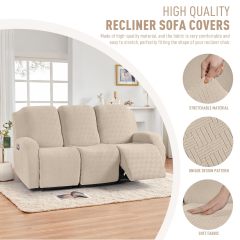Recliner Covers, Stretch Reclining Chair Covers, Recliner Sofa Slipcovers Stripe Jacquard Recliner Couch Covers Furniture Protector Covers for Pet Kid