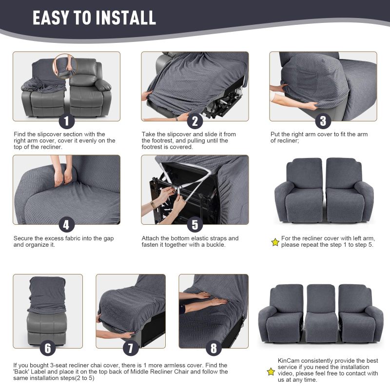 Recliner Covers, Stretch Reclining Chair Covers, Recliner Sofa Slipcovers Stripe Jacquard Recliner Couch Covers Furniture Protector Covers for Pet Kid
