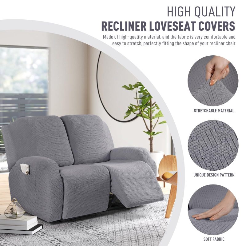 Recliner Covers, Stretch Reclining Chair Covers, Recliner Sofa Slipcovers Stripe Jacquard Recliner Couch Covers Furniture Protector Covers for Pet Kid