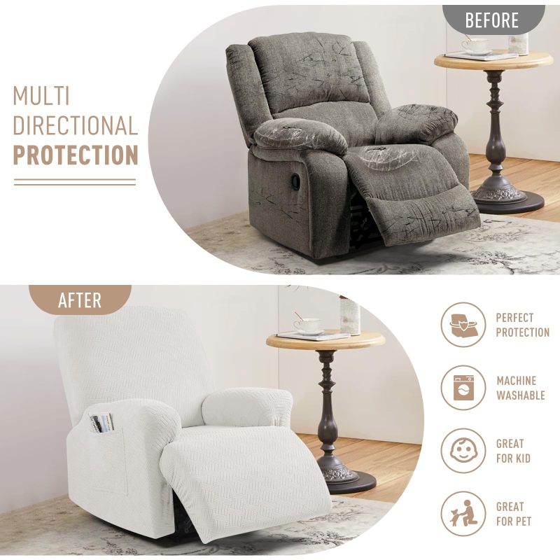 Recliner Covers, Stretch Reclining Chair Covers, Recliner Sofa Slipcovers Stripe Jacquard Recliner Couch Covers Furniture Protector Covers for Pet Kid