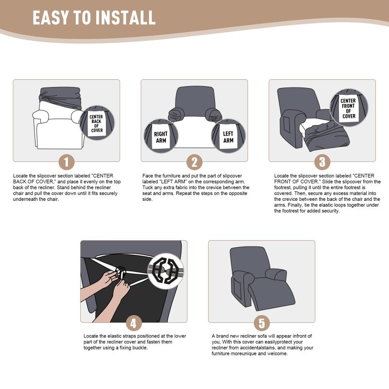 Recliner Covers, Stretch Reclining Chair Covers, Recliner Sofa Slipcovers Stripe Jacquard Recliner Couch Covers Furniture Protector Covers for Pet Kid