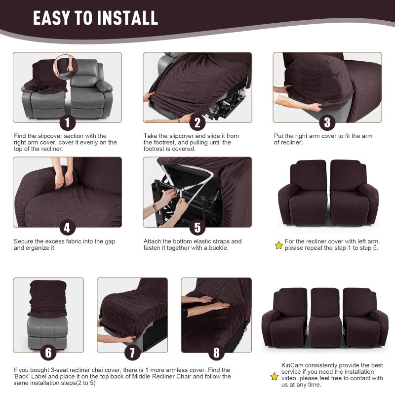Recliner Covers, Stretch Reclining Chair Covers, Recliner Sofa Slipcovers Stripe Jacquard Recliner Couch Covers Furniture Protector Covers for Pet Kid