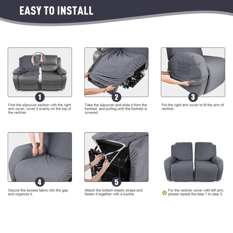 Recliner Covers, Stretch Reclining Chair Covers, Recliner Sofa Slipcovers Stripe Jacquard Recliner Couch Covers Furniture Protector Covers for Pet Kid