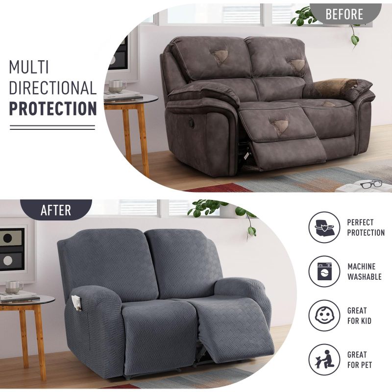 Recliner Covers, Stretch Reclining Chair Covers, Recliner Sofa Slipcovers Stripe Jacquard Recliner Couch Covers Furniture Protector Covers for Pet Kid