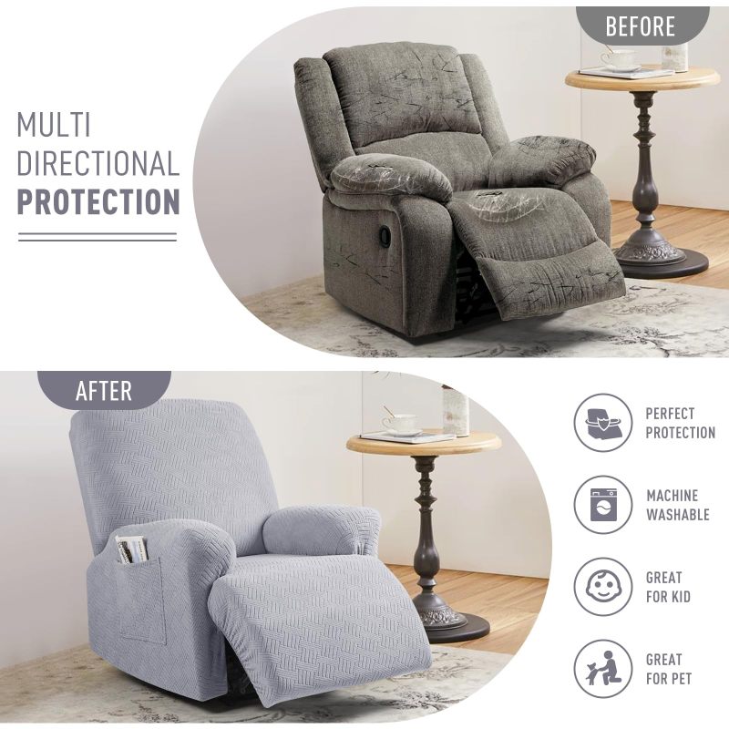 Recliner Covers, Stretch Reclining Chair Covers, Recliner Sofa Slipcovers Stripe Jacquard Recliner Couch Covers Furniture Protector Covers for Pet Kid