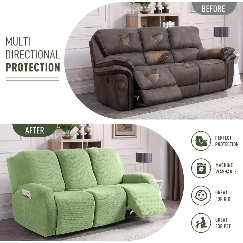 Recliner Covers, Stretch Reclining Chair Covers, Recliner Sofa Slipcovers Stripe Jacquard Recliner Couch Covers Furniture Protector Covers for Pet Kid