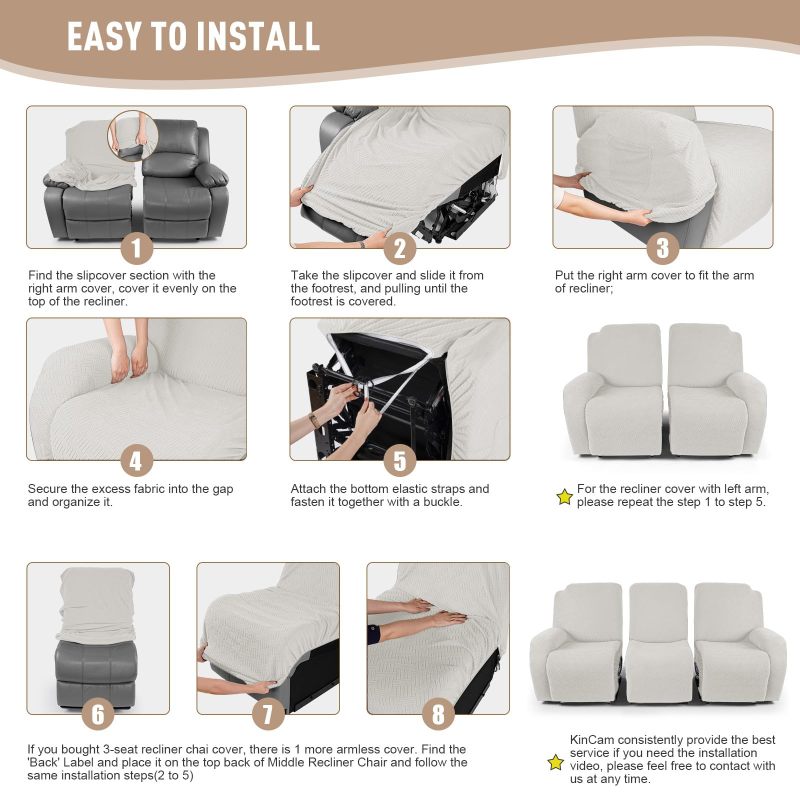 Recliner Covers, Stretch Reclining Chair Covers, Recliner Sofa Slipcovers Stripe Jacquard Recliner Couch Covers Furniture Protector Covers for Pet Kid