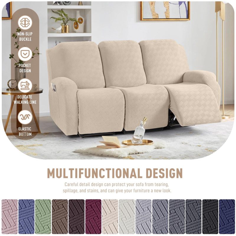 Recliner Covers, Stretch Reclining Chair Covers, Recliner Sofa Slipcovers Stripe Jacquard Recliner Couch Covers Furniture Protector Covers for Pet Kid