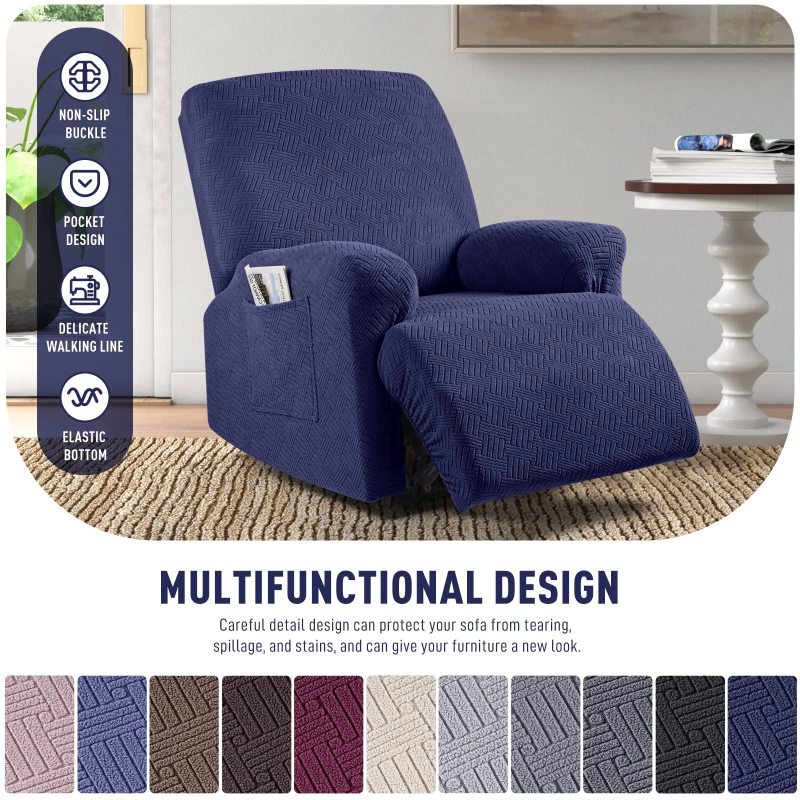 Recliner Covers, Stretch Reclining Chair Covers, Recliner Sofa Slipcovers Stripe Jacquard Recliner Couch Covers Furniture Protector Covers for Pet Kid