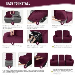 Recliner Covers, Stretch Reclining Chair Covers, Recliner Sofa Slipcovers Stripe Jacquard Recliner Couch Covers Furniture Protector Covers for Pet Kid