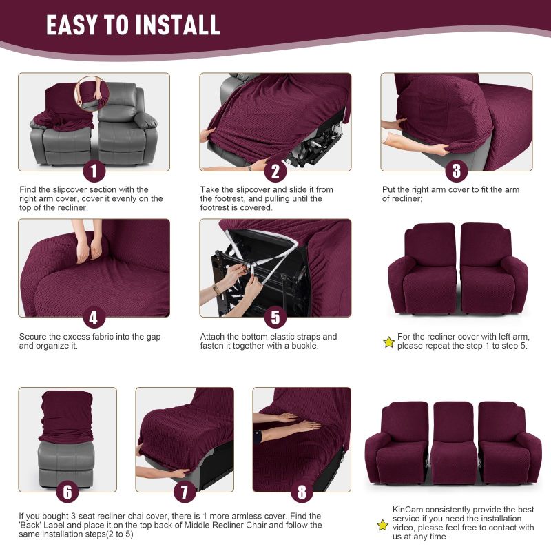 Recliner Covers, Stretch Reclining Chair Covers, Recliner Sofa Slipcovers Stripe Jacquard Recliner Couch Covers Furniture Protector Covers for Pet Kid