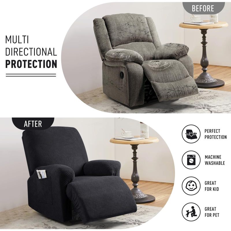 Recliner Covers, Stretch Reclining Chair Covers, Recliner Sofa Slipcovers Stripe Jacquard Recliner Couch Covers Furniture Protector Covers for Pet Kid