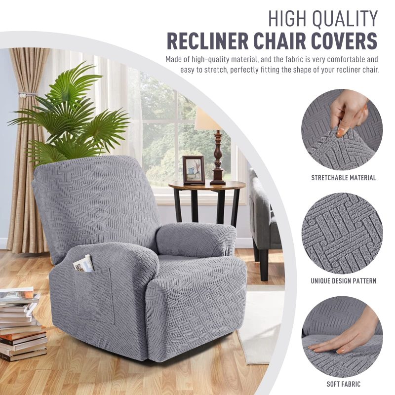 Recliner Covers, Stretch Reclining Chair Covers, Recliner Sofa Slipcovers Stripe Jacquard Recliner Couch Covers Furniture Protector Covers for Pet Kid