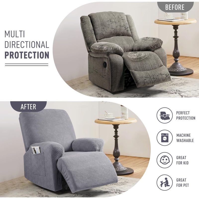 Recliner Covers, Stretch Reclining Chair Covers, Recliner Sofa Slipcovers Stripe Jacquard Recliner Couch Covers Furniture Protector Covers for Pet Kid