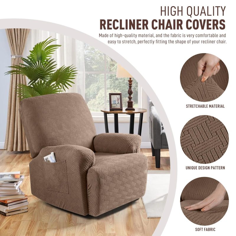 Recliner Covers, Stretch Reclining Chair Covers, Recliner Sofa Slipcovers Stripe Jacquard Recliner Couch Covers Furniture Protector Covers for Pet Kid