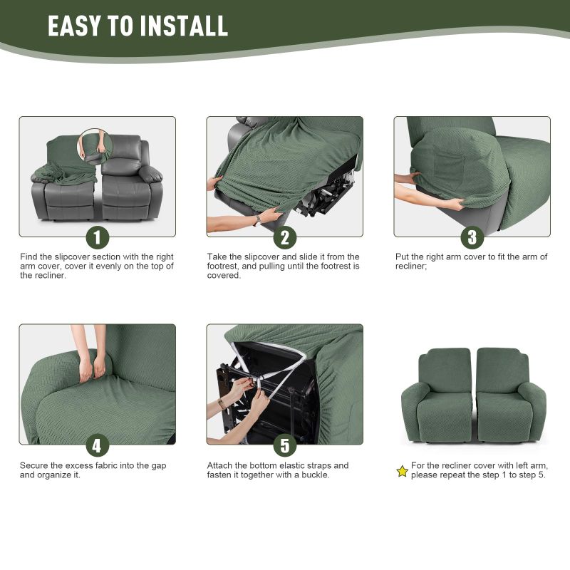 Recliner Covers, Stretch Reclining Chair Covers, Recliner Sofa Slipcovers Stripe Jacquard Recliner Couch Covers Furniture Protector Covers for Pet Kid